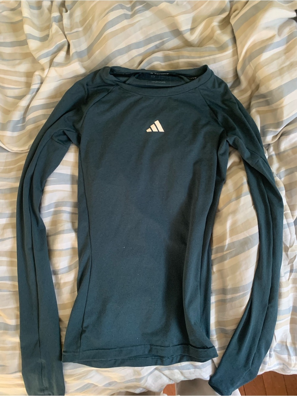 adidas Techfit Long Sleeve Top — Dark Teal with White Logo